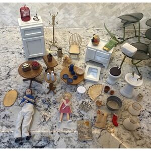 Lot Of Vintage Dollhouse Furniture People Miniature Accessories Smalls Mixed